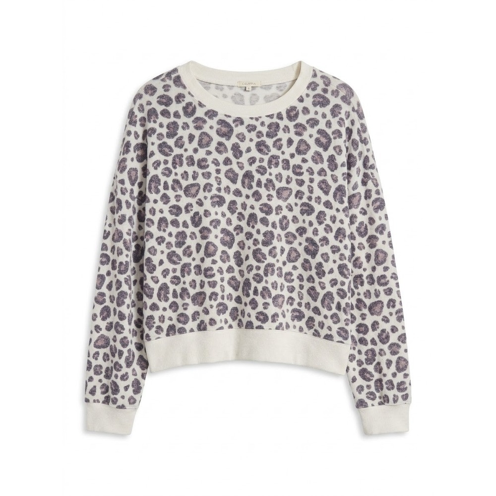 Z Supply Sweatshirt Women Large White Leopard Print Crewneck Pullover ZLT211675